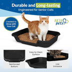 KittyGohere Senior Cat Litter Box Large with Scoop, 2 Pack Black | Open Top Low Entrance Kitty Litter Box With Long-handle Jumbo Scoop, Lightweight Low Entry Litters Box, Durable, Made in USA