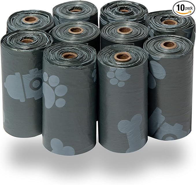 Best Pet Supplies Poop Bags for Dogs - Gray, 150 Count | Scented, Leak-proof, Easy-Tear perforations, 15 Thick Bags per roll, Outdoor Walking & Travel, Fits Standard Holders