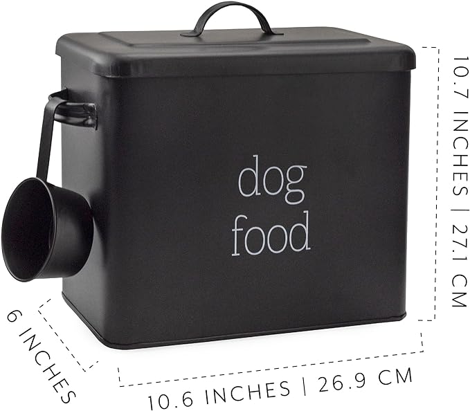 AuldHome Design Retro Dog Food Canister (Black); Modern Farmhouse Style Storage Bin for Pet Food