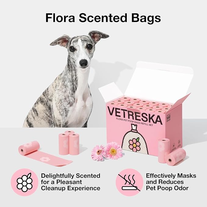 VETRESKA Lavender Scented Dog Poop Bags, Leak Proof, 540 Counts | Extra Thick and Large Pet Waste Bags for Dog Walking and Cat Litter, 36 Rolls