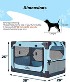 JOYTUTUS Collapsible Dog Crate, 38 Inch Portable Pet Crate for Car, Travel Dog Kennel Foldable Dog Crate for Large Dog 70lbs, Soft Cat Carrier Fit for Indoor & Outdoor/Trunk (Blue)