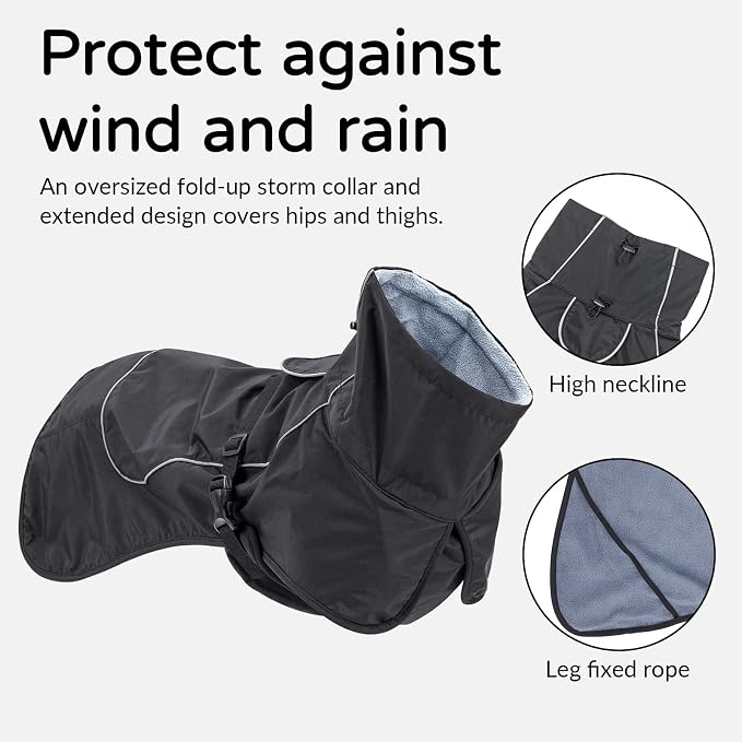 Waterproof Dog Raincoat, Windproof Rain Jacket with Velvet Lining for Outdoor Windy Weather, Breathable Full-Body Coverage Dry Suit Coat with Reflective Strips for Extra Big Dog (Black, XL)