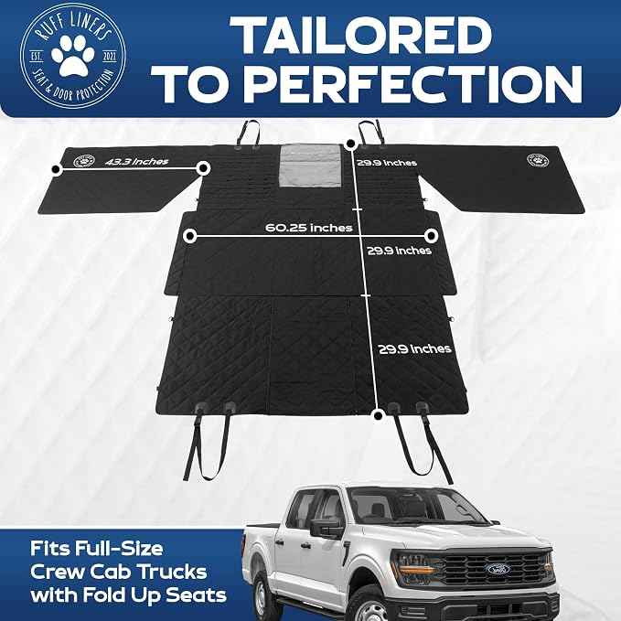 XL Floor Cover with Door Protection and Tactical MOLLE System - As Seen on Shark Tank - Fits Full-Size Crew Cab Trucks with Fold Up Seats, Waterproof & Machine Washable – XL Dog Hammock for Truck