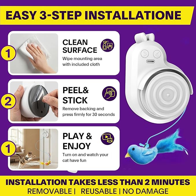 Interactive Cat Toys for Indoor Cats: Automatic Electric Flying Bird Feather & Mouse Wand, Rechargeable Electric Hanging Play Chase Exercise Moving Enrichment Toy for Bored Kittens and Adult Cats | CATPICK Rechargeable Door Frame Hanging Play Chase Exe...