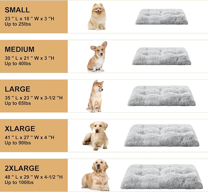 BFPETHOME Dog Beds for Large Dogs, Plush Dog Crate Bed Fluffy Cozy Kennel Pad for Sleeping &Ease Anxiety, Washable Pet Mats with Anti-Slip Bottom for Large Medium Dogs, Pet Bed Grey