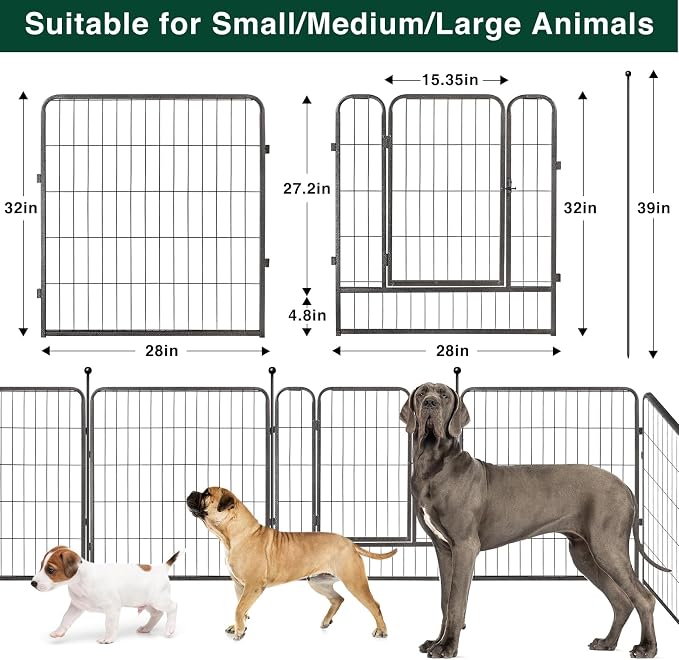 VISCOO Dog Playpen Outdoor, 16 Panels 32" H Dog Pen Indoor, Metal Dog Fence | Pet Fence for Large/Medium/Small Dogs, Indoor Puppy Playpen, Foldable Heavy Duty Exercise Pen for RV,Camping,Yard