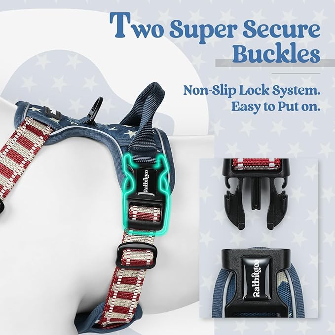rabbitgoo Dog Harness, No Pull for Small Dogs with 2 Leash Clips, Pet Vest | No Choke with Handle, Adjustable Soft Padded, Reflective, Easy Control for Walking, Blue Star, Small