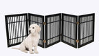 Urnporium Pet Dog Gate Freestanding, Strong Durable Folding Wooden Fence, Portable Acacia Hardwood Safety Barrier for Indoor & Outdoor Use (Black Pet Gate, 5 Panel 24" Tall)