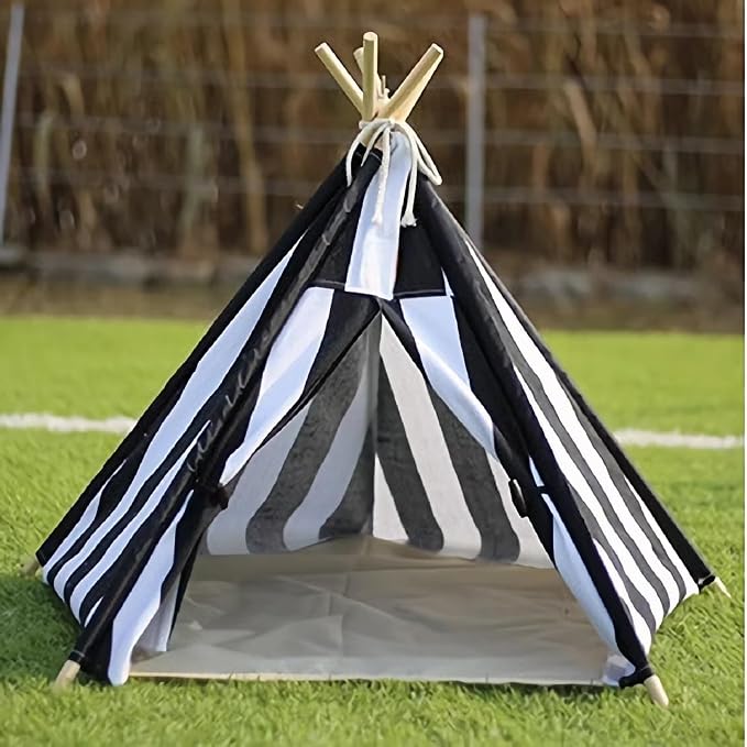 Dog Bed Tent,Portable Pet Tent for Cats or Small Dogs,Removable & Washable,Indoor Dog House with Thick Cushion,Cat Tents for Indoor Cats,Soft,Cozy,Pet Teepee,Dog Cabana Outdoor(White&Black)