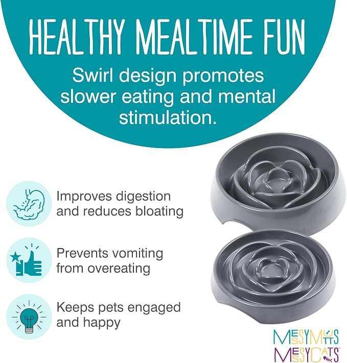 Messy Mutts Round Slow Feeder, 8 Inch, 1.75 Cup, Cool Grey | 8 Inch Round Silicone Puzzle Slow Feeder For Dogs And Cats, Holds 1.75 Cups, Dishwasher Safe