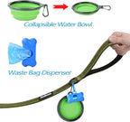 PetBonus Double Dog Leash, No Tangle Dual Leash, Walking Training Lead | 4 Comfortable Padded Handles, Adjustable, Reflective, For Two Large Medium Dogs, Collapsible Bowl and Waste Bags, Army Green