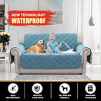 100% Waterproof Loveseat Covers for 2 Cushion Couch Sofa Covers Waterproof and Washable Sofa Slipcover with Side Pocket Furniture Protector with Elastic Straps(Loveseat 48", Smoke Blue)