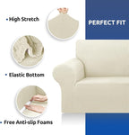 Stretch Couch Covers for Sofa, 3 Cushion Couch Slipcover,Beige | 1-Piece Washable Sofa Cover Pet Friendly(78"-94") Furniture Protector Soft Jacquard, Elastic Bottom for Dogs & Kids