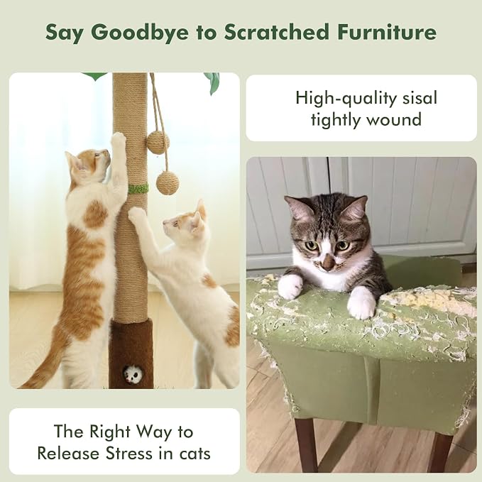 Woochpet Tall Cat Scratching Post,Cat Toys,Cat Scratcher Tree for Large Cat | Heavy Duty,Protect Sofa,Modern Boho,Cat Ball Track,Cat Tree,For Indoor Cats