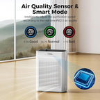 Purifier for Home Large Room Bedroom with HEPA Washable Pre-Filter | Up to 3000 Sq Ft Coverage, Dual-Sided Air Intake, PM2.5 Sensor, Quiet Sleep Mode, Removes Smoke, Dust, Pet Dander & Allergens
