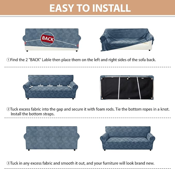 ZNSAYOTX Stretch Couch Covers for 3 Cushion Couch, 1-Piece Sofa Cover Slipcover Pet Friendly, Furniture Protector with Elastic Bottom for Dogs Geometrical Jacquard Fabric (Large, Dark Grey)