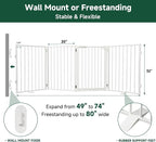 Snagle Paw Metal Freestanding Dog Gate with Door, 80” W x 32” H Dog Fence with Support Feet for Doorways, Stairs and Hallways, Portable Pet Gate for Indoor Use (4 Panel, White)