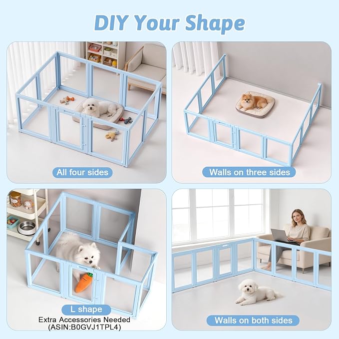 Acrylic Dog Playpen Indoor, Puppy Playpen, Acrylic Dog Pen, 10PCS | 23.6" H, Skin Pink, Purple & Sky Blue, Clear View, No-Gap Escape-Proof, Tool-Free Setup, For Puppies & Small Dogs