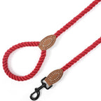 Mile High Life Dog Leash Braided Cotton Rope with Leather-Reinforced Ends | Rust-proof 360° swivel clasp, Heavy-duty for medium/large breeds. Great for weddings, daily walks (4 FT, 1/2", Red)
