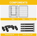 40 Inch 16 Panel Portable Metal Outdoor Dog Playpen, Black | 40-Inch 16-Panel Portable Dog Fence for RV Camping with Carry Handle and Hook-and-Loop Straps for Medium and Large Dogs.