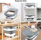 Rice Storage Containers, Collapsible 20 to 30Lbs Food Storage Bin Dispenser with Rolling Wheel and Clear Airtight Lid, BPA Free Flour, Sugar, Cereal and Dog Cat Pet food Containers
