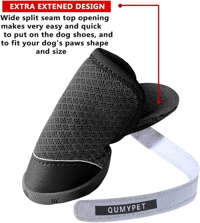 QUMY Dog Shoes for Small Dogs Hot Pavement Puppy Dog Boots & Paw Protectors | Small Medium Dog Summer Shoes, Soft Anti-Slip Rubber Sole, Mesh Breathable Dog Booties for Hardfloors, Walking Running Black