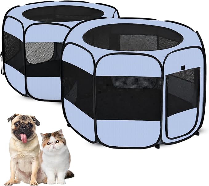2-in-1 XLarge Pop Up Dog Playpen, Cat Puppy Pet Playpen, Indoor Outdoor Cats Enclosed, Cat Tent Crate Cage Kennel, Portable Playpen for Kitten and Small Animals(No Divider, Unified Space)