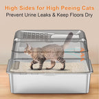 URPOWER Extra Large Stainless Steel Litter Box with Lid for Large Cats | Non-Stick Metal Pan, Front & Top Entry, Odor Control, Anti-Leakage, Easy to Clean, Step and Scoop Included