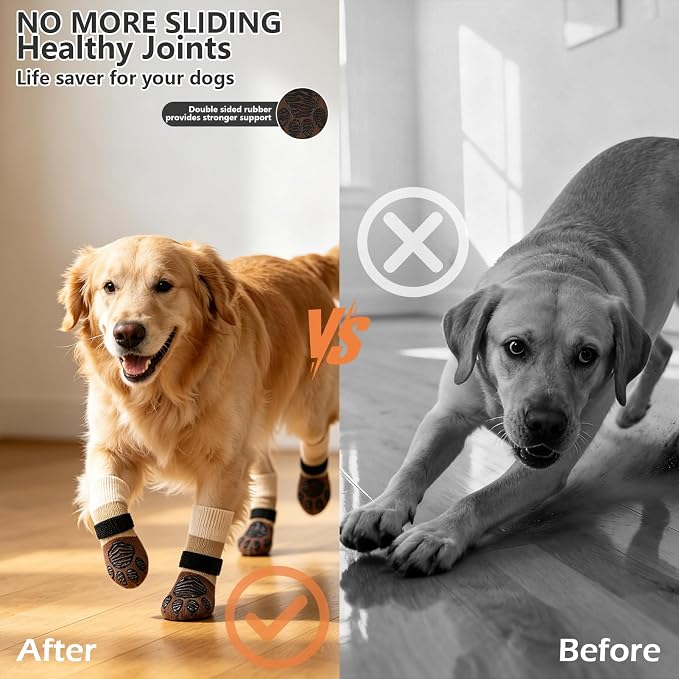 EXPAWLORER Non-Slip Dog Socks for Hardwood Floors to Prevent Licking, Dog Shoes for Hot Pavement Quick Walking, Dog Booties Boots & Paw Protectors with Grippers for Small Medium Large Senior Dogs XS