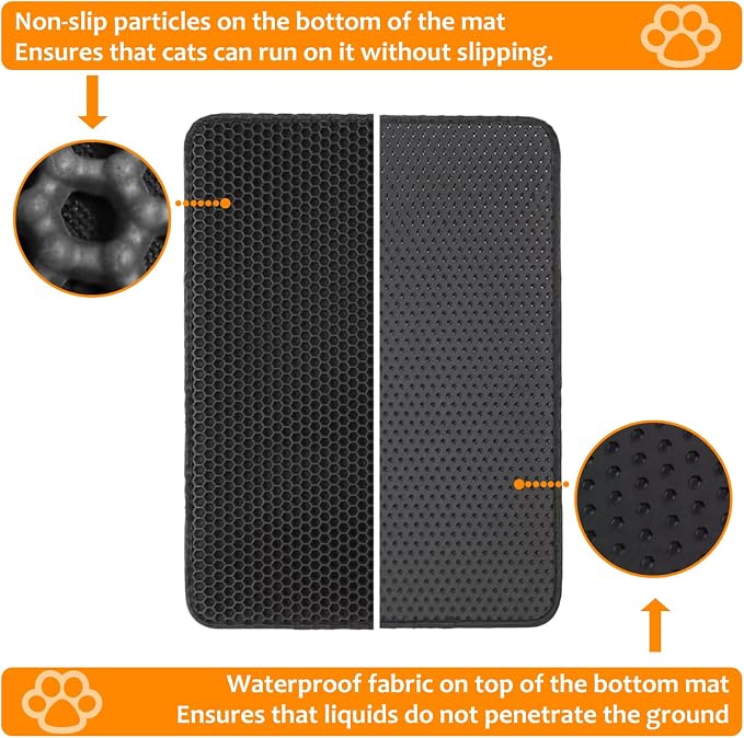 22"x30" Cat Litter Mat, EVA & Fabric Double Layer Design Waterproof Bottom Cat Litter Mat, Anti-slip Litter Box Mat, Easy To Catch Pet Litter, Easier To Clean, Washable, Soft on Paws, Black