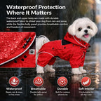 LOVELONGLONG Waterproof Dog Raincoat with Removable Hood – Outdoor Full Body Dog Jacket, Windproof Snowproof Shell Suit – All Season Pet Rain Gear Red XS