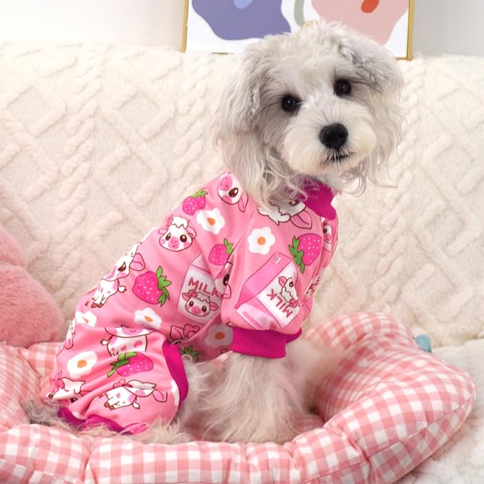 XPUDAC 4 Pack Dog Pajamas for Small Medium Dogs, Strechy Soft Puppy Clothes for Doggie Girl Boy Pet Jumpsuit, Cat Onesie-S