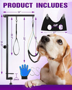 Adjustable Dog Grooming Arm with Clamp Dog Grooming Hammock and Loop Noose | Metal Dog Grooming Table Arm, Adjustable height 17"-35", No Sit Haunch Holder, Grooming Restraint for Small & Medium Dogs