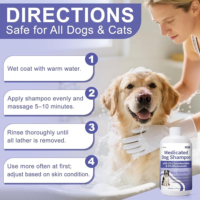 Medicated Dog Shampoo with 2% Miconazole & 2% Chlorhexidine – Relief for Itchy, Odor & Redness – Gentle Vet-Grade Formula for Healthy Skin & Coat - 17 oz