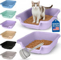 KittyGohere Senior Cat Litter Box Small with Scoop, 2 Pack Lavender | Open Top Low Entrance Kitty Litter Box With With Long-handle Jumbo Scoop, Lightweight & Durable Litters Box, Made in USA