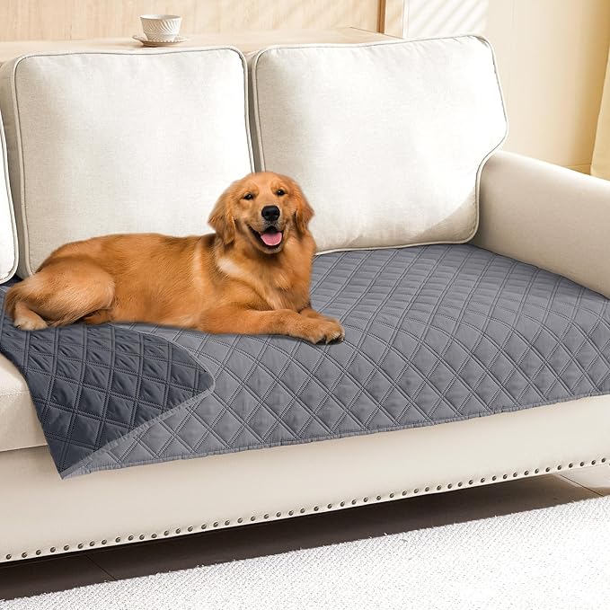 Smiry Waterproof Reversible Pet Couch Covers for Dogs | Pet Friendly, Soft Fabric, Washable Sofa Furniture Protector for Dogs Cat Kids, Checkered (30"x80", Grey/Dark Grey)