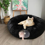 Cat Bed Tunnel Tube Toy Black Plush | Round, Collapsible Pet Tunnels for Indoor Cats, Interactive Toys Play Tubes with Hanging Ball for Kitten, Puppy, Rabbit