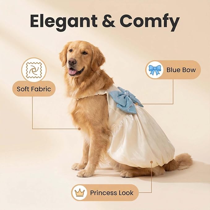 FLAdorepet White Large Dog Princess Dress Christmas Outfit Costume,6XL | Prefect for Easter Christmas Wedding Birthday Party;Ideal for Medium Large and Giant Dogs Girl,Soft Stain Summer Dog Clothes