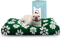 Cute Fluffy Dog Beds for Small Medium Dogs, 30"x 20", Green Flower | Thick Dog Bed for Crate Kennel, Pet Bed with Removable Washable Cover, Anti-Slip Bottom