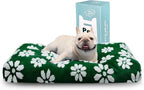 Cute Fluffy Dog Beds for Small Medium Dogs, 30"x 20", Green Flower | Thick Dog Bed for Crate Kennel, Pet Bed with Removable Washable Cover, Anti-Slip Bottom
