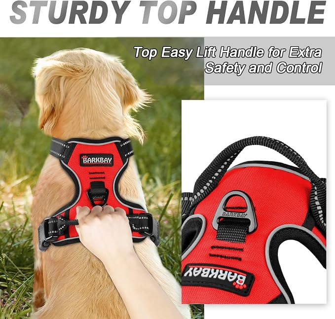BARKBAY No Pull Dog Harness Front Clip Heavy Duty Reflective Easy Control Handle for Large Dog Walking(Red,XL)