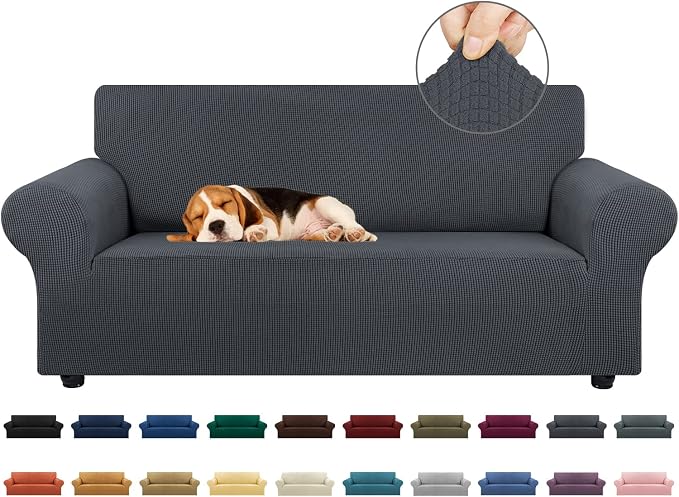 Stretch Loveseat Couch Cover, 2 Cushion Couch Slipcover,Charcoal | 1-Piece Washable Sofa Cover Pet Friendly (55"-78") Furniture Protector Soft Jacquard, Elastic Bottom for Dogs & Kids