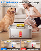 Kastty 15L/4 Gal Stainless Steel Dog Water Fountain Large Capacity,FS78 | Dog Water Bowl Dispenser with Visual Window & LED Light 5-Stage Filtration ,Ultra Quiet Pet Water Fountain Easy Clean,Yellow