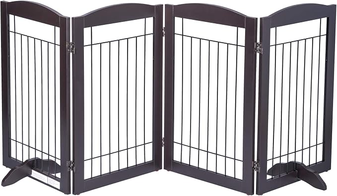 Spirich Freestanding Wire Pet Gate for Dogs, 30 inches Tall Dog Gate for The Houes, Doorway, Stairs, Pet Puppy Safety Fence,Set of Support Feet Included (Espresso, 4 Panels) ASIN: B07T8Z8NKL