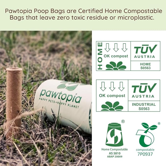 Pawtopia Pet Waste Bag Duo - 120 Standard Sized-Dog Poop Bags (8 rolls) + 100 Extra Large Cat Litter Bag with Handles (1 single roll), Vegetable Starches, Tuv Austria, Leak-Proof, Yard Pickup | Standard Poop Bags for Dogs plus XL Cat Litter Bags with H...
