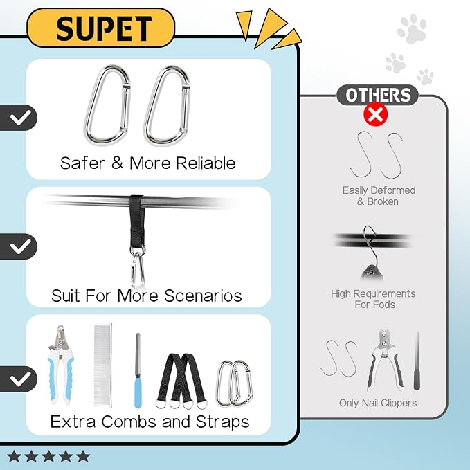 Supet Dog Grooming Hammock for Nail Trimming, Pet Grooming Hanging Harness | Restraint Dog Leashes Sling, Stress-Free Animal Holder Set for Clipping Nails, Ear & Eye Cleaning, Medicine(Black, S)