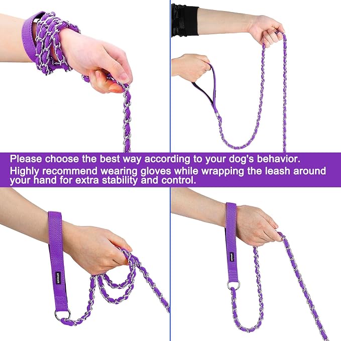 HOMIMP Chew Proof Dog Leash for Medium Large Dogs, Reflective 6 FT Heavy Duty Metal Chain Dog Leashes with Soft Padded Handle, Anti Bite Durable Rope Leashes for Pitbull, Non Chewable