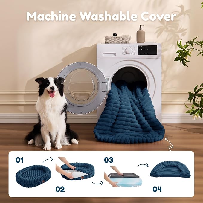 ChiXnuggle Orthopedic Dog Bed, Washable Cover, Faux Fur Bolster Pet Couch | waterproof,egg crate foam,non-slip bottom,for extra large dogs,navy, 41*30*7,dog sofa