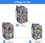 2-in-1 Double Pet Carrier Backpack for Small Cats & Dogs, Grey | Portable Pet Travel Carrier with Super Ventilated Design, Ideal for Hiking, Camping and Outdoor Adventures
