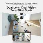 VSTARCAM 2K Dual Lens Security Camera Indoor, Free Cloud & SD Storage, No-Drill Ceiling Mount, 360° PTZ & Wide Angle, WiFi 6 2.4/5G, Color Night Vision, Motion Alerts, 6-Month Battery, 2-Way Talk